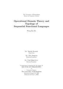 The University of Birmingham School of Computer Science Operational Domain Theory and Topology of Sequential Functional Languages
