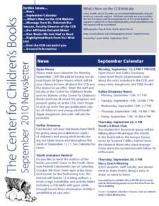 ...News ...September Calendar ....What’s New on the CCB Website ...Message from Dr. Deborah Stevenson, Faculty Director of the CCB ...Our Affiliates Out and About ...New Books We Just Had to Read