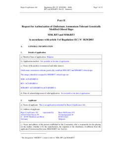 Bayer CropScience AG  Regulation (EC) N°  – MS8, RF3 and MS8xRF3 -Part II – Summary  Page 1 of 22