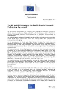EUROPEAN COMMISSION  PRESS RELEASE Brussels, 18 July[removed]The EU and Fiji implement the Pacific interim Economic
