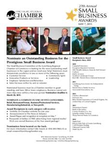 27th Annual  May 7, 2015 Nominate an Outstanding Business for the Prestigious Small Business Award
