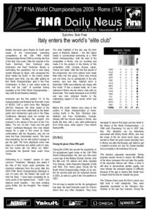 Thursday, 23rd JulyNewsletter # 7 Synchro: Solo Free Italy enters the world’s “elite club”  Performing to a “modern” version of John