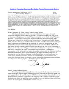 Southern Campaign American Revolution Pension Statements & Rosters Pension application of John Layton R15775 Transcribed by Will Graves f8VA[removed]