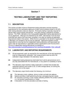 Product Certification Handbook  Effective[removed]Section 7 TESTING LABORATORY AND TEST REPORTING