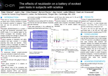 The effects of neublastin on a battery of evoked pain tests in subjects with sciatica 1 Okkerse* ,  Pieter