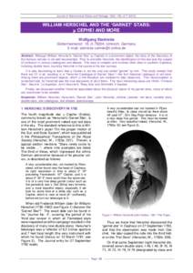 Journal of Astronomical History and Heritage, 18(2), 199 – WILLIAM HERSCHEL AND THE ‘GARNET’ STARS:  CEPHEI AND MORE Wolfgang Steinicke Gottenheimerstr. 18, D-79224, Umkirch, Germany.