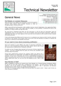 February 2009 Number 62 Technical Newsletter General News Hot Debate on Livestock Measures