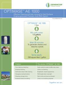 OPTIMASE AE 1000 ™ Effective Cleaning and stain removal for Hard Surfaces Enzyme-generated Peracetic Acid (PAA) System For professional use