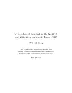 WB-Analysis of the attack on the Nakula and Antareja machines in January 2002 RVS-RRLars Molske <> Damian Nowak <> Peter B. Ladkin <-bielefeld