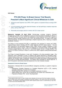 For personal use only  ASX Release PTX-200 Phase 1b Breast Cancer Trial Results Prescient’s Most Significant Clinical Milestone to Date