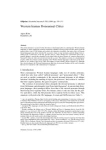 Offprint: Orientalia Suecana LVIIIpp. 159–171  Western Iranian Pronominal Clitics Agnes Korn Frankfurt a.M.