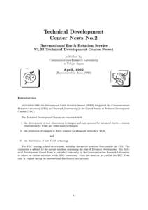 Technical Development Center News No.2 (International Earth Rotation Service VLBI Technical Development Center News)  published by