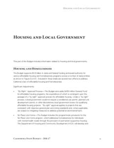 Housing and Local Government  Housing and Local Government This part of the Budget includes information related to housing and local governments.