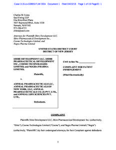 Case 3:15-cvFLW-DEA Document 1 FiledPage 1 of 19 PageID: 1  Charles M. Lizza Saul Ewing LLP One Riverfront Plaza 1037 Raymond Blvd., Suite 1520