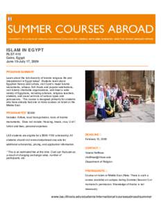 ISLAM IN EGYPT RLST 410 Cairo, Egypt June 15-July 17, 2009 PROGRAM SUMMARY Learn about the rich diversity of Islamic religious life and