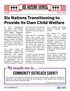 VolAUGUST 2017 Six Nations Transitioning to Provide Its Own Child Welfare