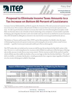 January[removed]Proposal to Eliminate Income Taxes Amounts to a Tax Increase on Bottom 80 Percent of Louisianans Louisiana Governor Bobby Jindal has said that he supports the elimination of the state’s personal and corpo