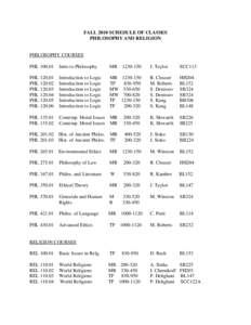 FALL 2010 SCHEDULE OF CLASSES PHILOSOPHY AND RELIGION PHILOSOPHY COURSES PHL