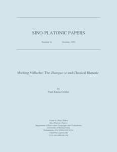 SINO-PLATONIC PAPERS Number 41 October, 1993  Miching Mallecho: The Zhanguo ce and Classical Rhetoric