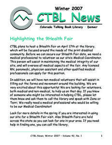 Winter[removed]CTBL News Colorado Talking Book Library • Denver  Highlighting the 9Health Fair