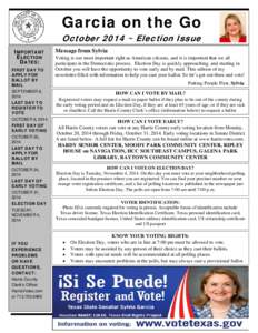 Garcia on the Go October 2014 ~ Election Issue IMPORTANT ELECTION DATES: