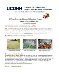 UConn Home & Garden Education Center Knowledge to Grow On! www.ladybug.uconn.edu SEPTEMBER IS FOR SOILS, SPIES AND SALVIA! Hello Fellow Gardeners! You are receiving this email because you have provided us with your email