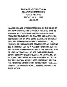 TOWN OF SOUTH BETHANY PLANNING COMMISSION PUBLIC HEARING FRIDAY, JULY 1, :00 A.M.