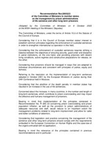 Recommendation Recof the Committee of Ministers to member states on the management by prison administrations of life sentence and other long-term prisoners (Adopted by the Committee of Ministers at the 855th mee