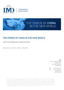 The power of China in the new world - Jean-Pierre LEHMANN - May 2012
