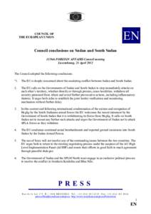 EN  COUNCIL OF THE EUROPEAN UNION  Council conclusions on Sudan and South Sudan