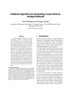 Mesh generation / NP-complete problems / Multigrid method / Numerical analysis / Wavelets / Graph partition / Unstructured grid / Regular grid / Biconnected component / Mathematics / Theoretical computer science / Graph theory