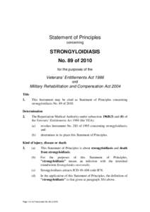 Statement of Principles concerning STRONGYLOIDIASIS No. 89 of 2010 for the purposes of the