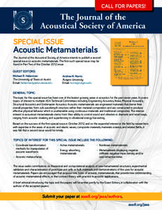 CALL FOR PAPERS!  The Journal of the Acoustical Society of America SPECIAL ISSUE