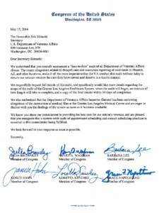 Letter to Eric Shinseki, Secretary, U.S. Department of Veterans Affairs, from Various Members of Congress (May 15, 2014)