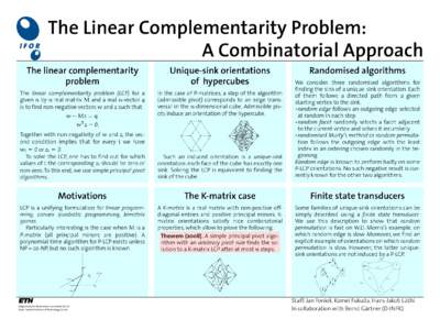The Linear Complementarity Problem: A Combinatorial Approach The linear complementarity problem  Unique-sink orientations
