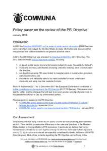    Policy paper on the review of the PSI Directive   January 2018   Introduction 