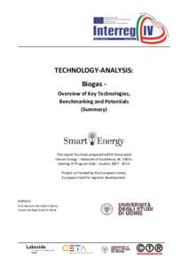 TECHNOLOGY-ANALYSIS: Biogas Overview of Key Technologies, Benchmarking and Potentials (Summary)  This report has been prepared within the project