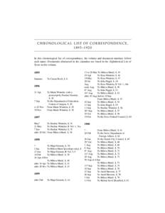 CHRONOLOGICAL LIST OF CORRESPONDENCE,  1895–1920 In this chronological list of correspondence, the volume and document numbers follow each name. Documents abstracted in the calendars are listed in the Alphabetical List