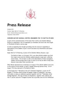 Press Release October 2013 Contact: Major (Ret’d) T E Pickering Email: [removed] Telephone: [removed]