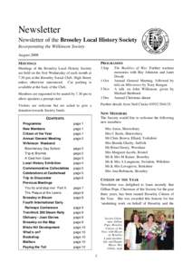 Newsletter Newsletter of the Broseley Local History Society Incorporating the Wilkinson Society August 2008 MEETINGS
