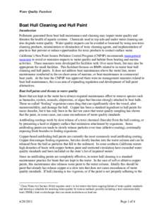 Boat Hull Cleaning and Hull Paint, Water Quality Fact Sheet