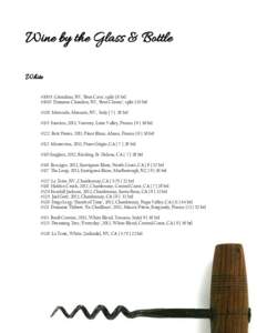 Wine by the Glass & Bottle White #1005 Cristalino, NV, ‘Brut Cava’, split | 8 btl #1010 Domaine Chandon, NV, ‘Brut Classic’, split | 10 btl #126 Movendo, Moscato, NV, Italy | 7 | 28 btl #115 Sauvion, 2013, Vouvra