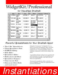 WidgetKit/Professional for VisualAge Smalltalk Powerful Spreadsheets for Your Smalltalk Apps! • 