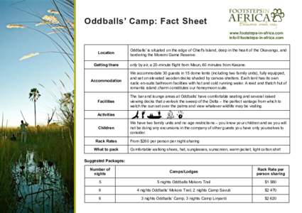 Oddballs’ Camp: Fact Sheet www.footsteps-in-africa.com  Location Getting there