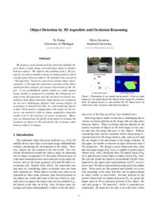 Object Detection by 3D Aspectlets and Occlusion Reasoning Yu Xiang University of Michigan Silvio Savarese Stanford University