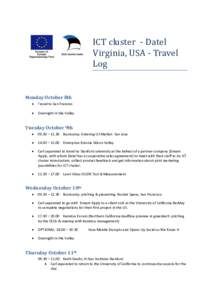 ICT cluster - Datel Virginia, USA - Travel Log Monday October 8th 