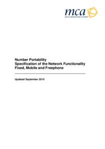 Number Portability Specification of the Network Functionality Fixed, Mobile and Freephone ____________________________________ Updated September 2010
