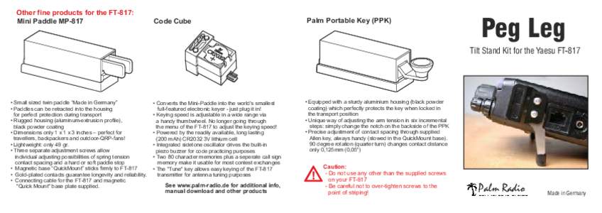 Other fine products for the FT-817: Mini Paddle MP-817 Code Cube  Palm Portable Key (PPK)