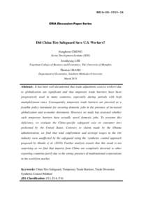 ERIA-DPERIA Discussion Paper Series Did China Tire Safeguard Save U.S. Workers? Sunghoon CHUNG