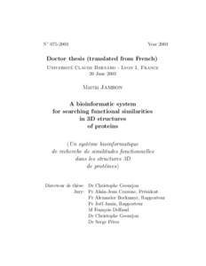 N◦ Year 2003 Doctor thesis (translated from French) ´ Claude Bernard - Lyon 1, France